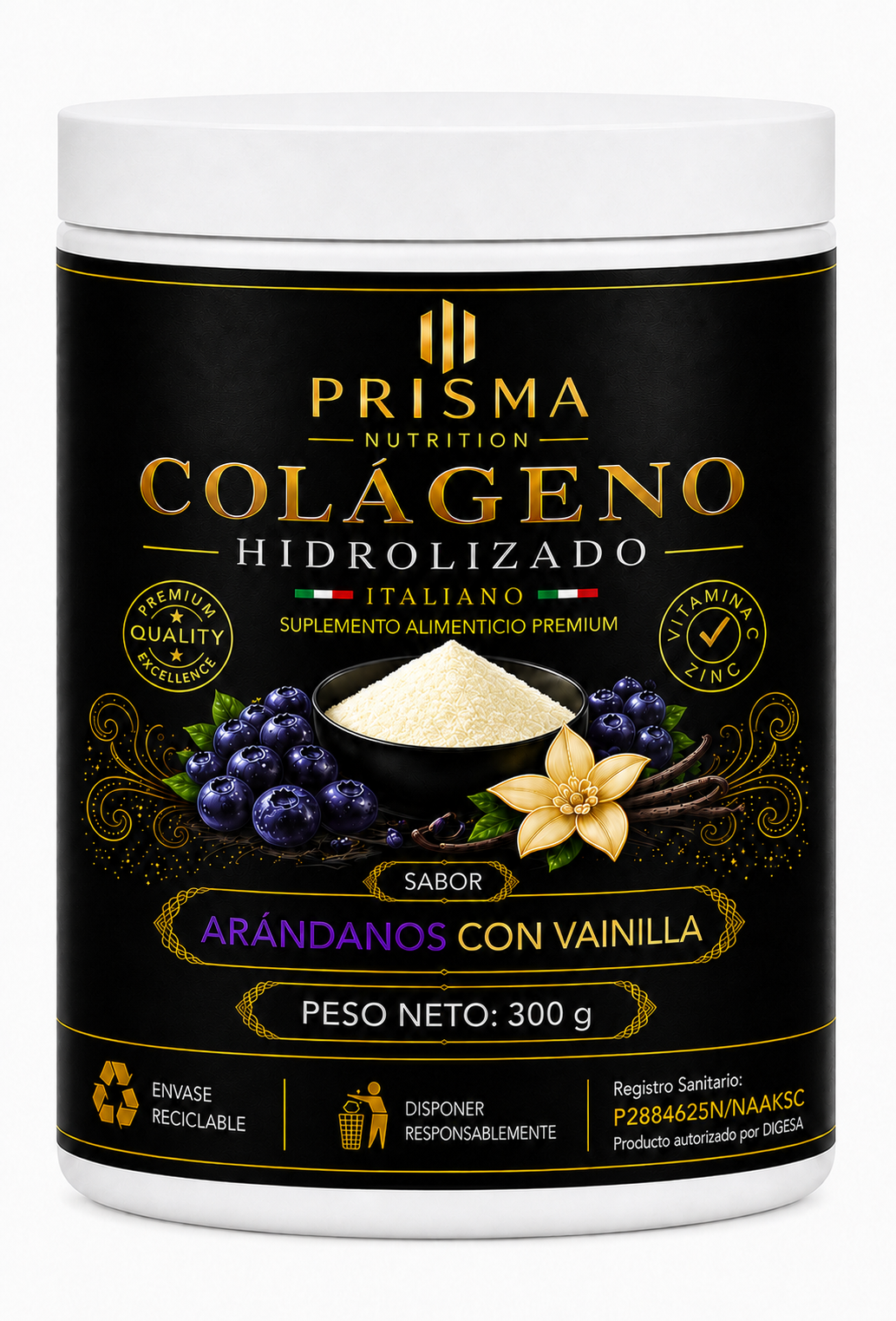 COLÁGENO HIDROLIZADO PRIME SABOR ARÁNDANO CON VAINILLA 300GR - PRISMA NUTRITION